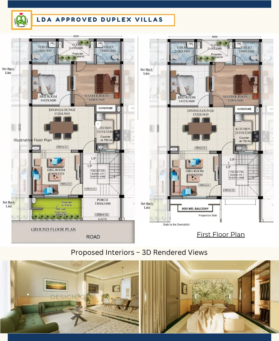 Kanti Niketan villa floor plan blueprint, ground and first floor (illustrative)